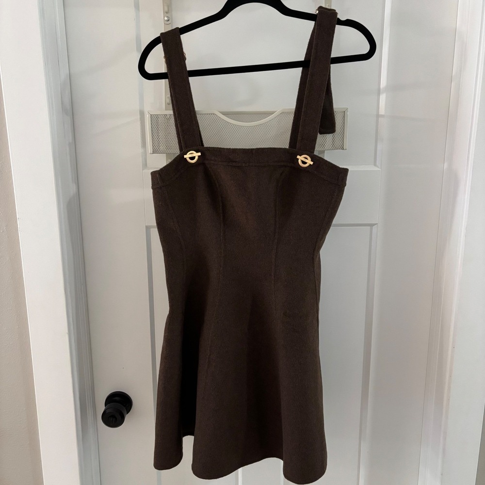 NWT‎ Gap x Cult Gaia Wool Mini Dress Brown Adjustable Straps Gold Accent Size 2